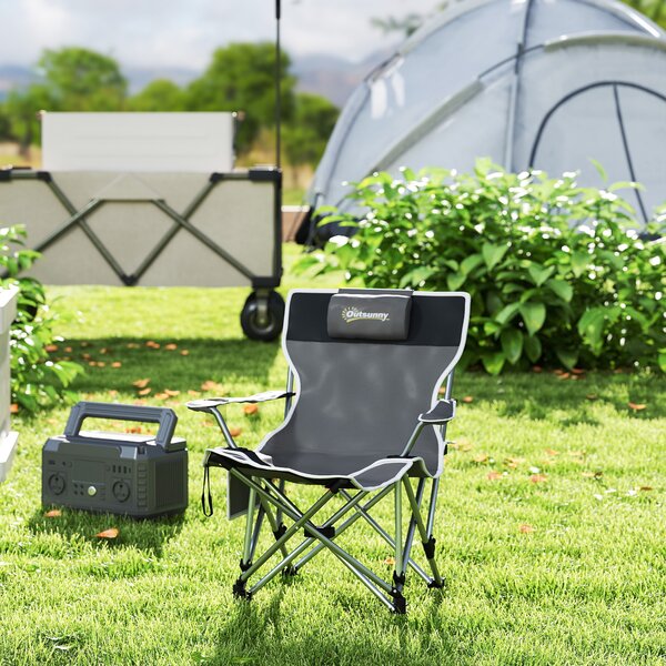 Outsunny Scaun de Camping Pliabil și Rabatabil cu Suport pentru Picioare Detașabil și Tetieră, 82x50/100x88 cm, Negru | Aosom Romania