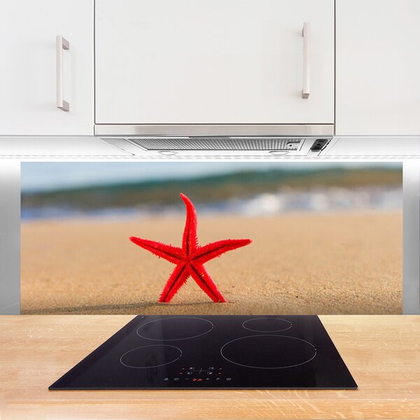 Panou sticla bucatarie Plaja Starfish Art Red