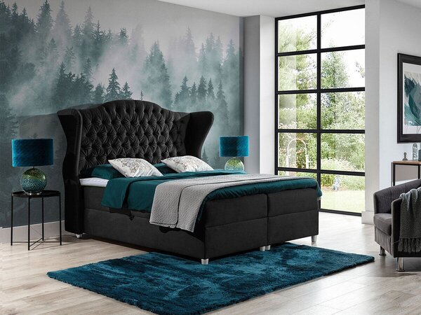 Pat boxspring PoetaBoxspring, Negru, 160x200, Tapiterie, Somiera patSomiera pat, 20x21x15cm