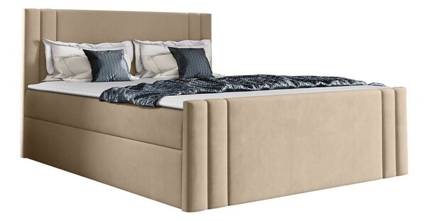 Pat boxspring MelBoxspring, Dublu, Maro deschis, 160x200, Tapiterie, Somiera patSomiera pat, 16x21x10cm