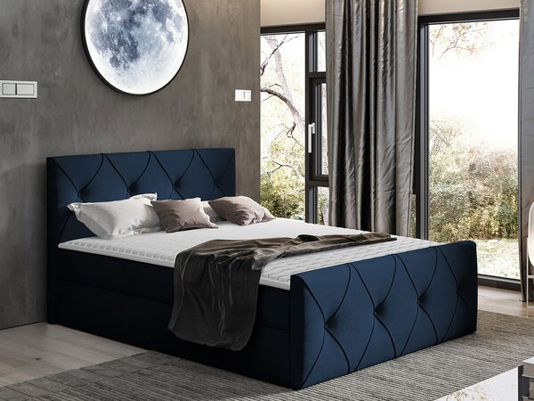 Pat boxspring Litus IBoxspring, Single, Albastru, 120x200, Tapiterie, Somiera patSomiera pat, 13x22x10cm