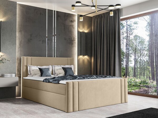 Pat boxspring MelBoxspring, Dublu, Maro deschis, 160x200, Tapiterie, Somiera patSomiera pat, 16x21x10cm