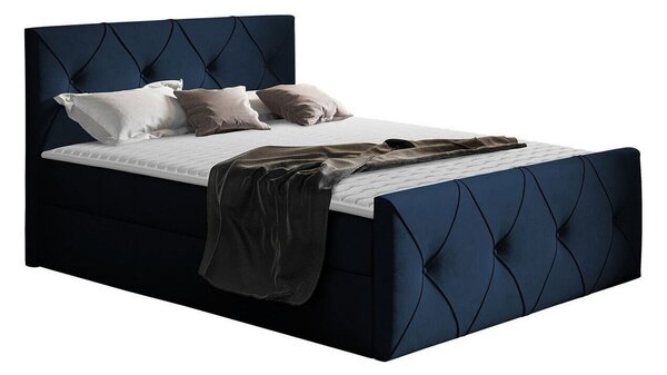 Pat boxspring Litus IBoxspring, Single, Albastru, 120x200, Tapiterie, Somiera patSomiera pat, 13x22x10cm