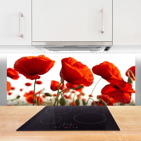 Panou sticla bucatarie Lalele Floral Red White
