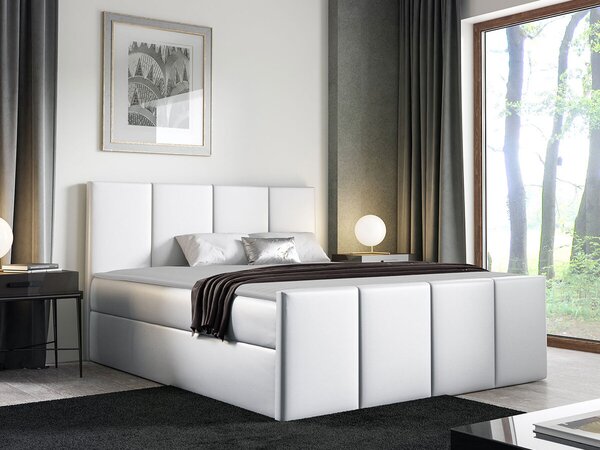 Pat boxspring VentusBoxspring, Dublu, Alb, 180x200, Piele ecologică, Somiera patSomiera pat, 18x21x10cm