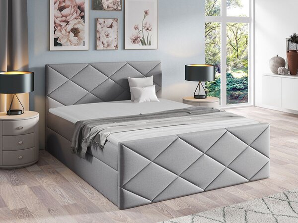Pat boxspring MonsBoxspring, Single, Gri deschis, 120x200, Tapiterie, Somiera patSomiera pat, 12x21x10cm