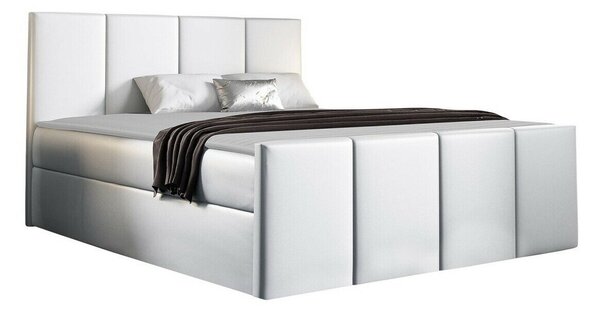 Pat boxspring VentusBoxspring, Dublu, Alb, 180x200, Piele ecologică, Somiera patSomiera pat, 18x21x10cm