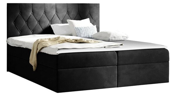 Pat boxspring HortulusDublu, Boxspring, Negru, 160x200, Tapiterie, Somiera patSomiera pat, 17x21x10cm