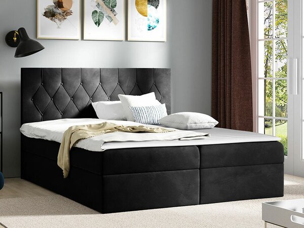 Pat boxspring HortulusDublu, Boxspring, Negru, 160x200, Tapiterie, Somiera patSomiera pat, 17x21x10cm