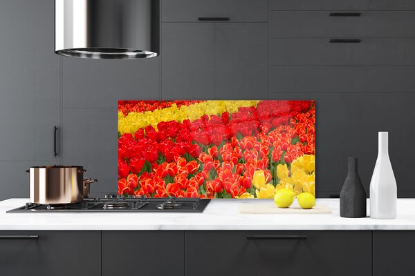 Panou sticla bucatarie Lalele Floral Roșu Galben