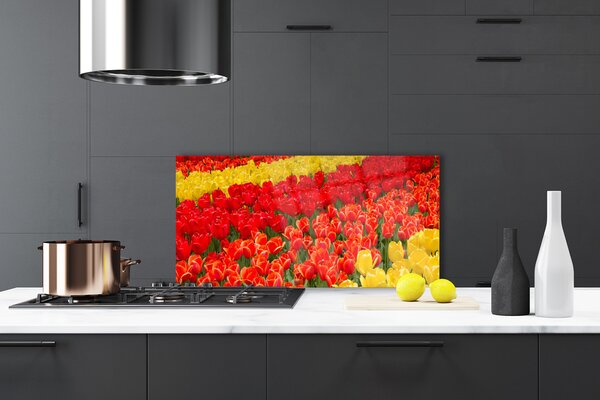 Panou sticla bucatarie Lalele Floral Roșu Galben