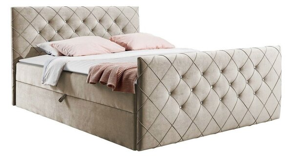 Pat boxspring CarmenBoxspring, Dublu, Maro deschis, 140x200, Tapiterie, Somiera patSomiera pat, 14x21x10cm