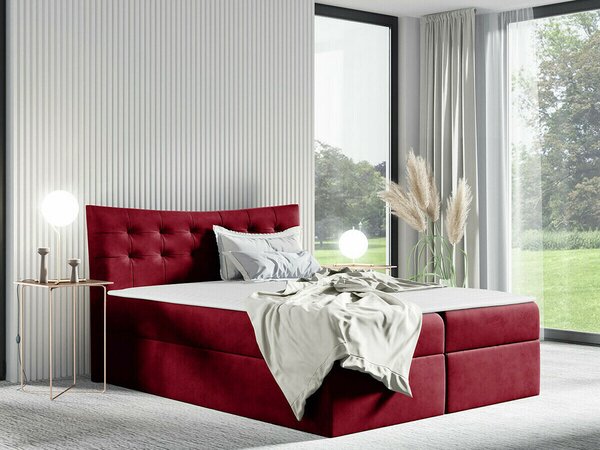 Pat boxspring InsulaBoxspring, Dublu, Roșu, 160x200, Tapiterie, Somiera patSomiera pat, 16x21x13cm