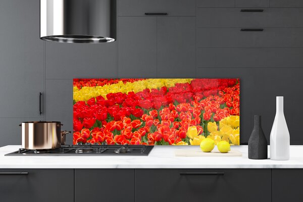 Panou sticla bucatarie Lalele Floral Roșu Galben