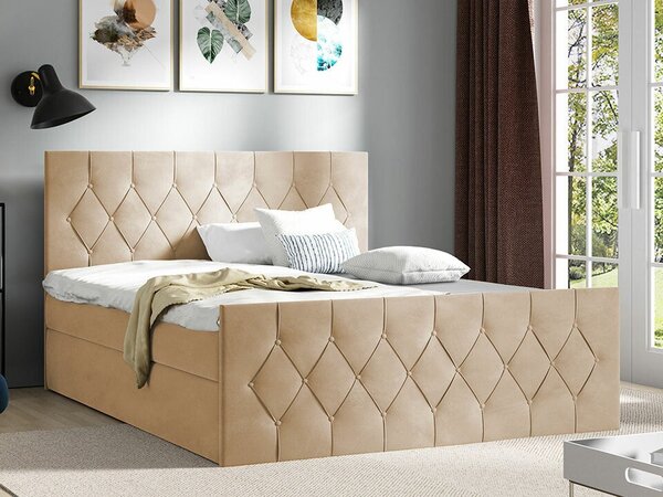 Pat boxspring Hortulus IIBoxspring, Dublu, Maro deschis, 140x200, Tapiterie, Somiera patSomiera pat, 15x22x10cm