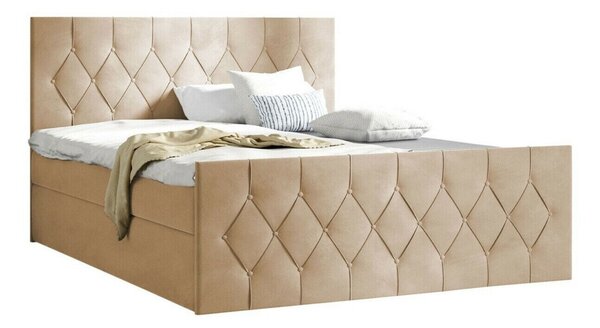 Pat boxspring Hortulus IIBoxspring, Dublu, Maro deschis, 140x200, Tapiterie, Somiera patSomiera pat, 15x22x10cm