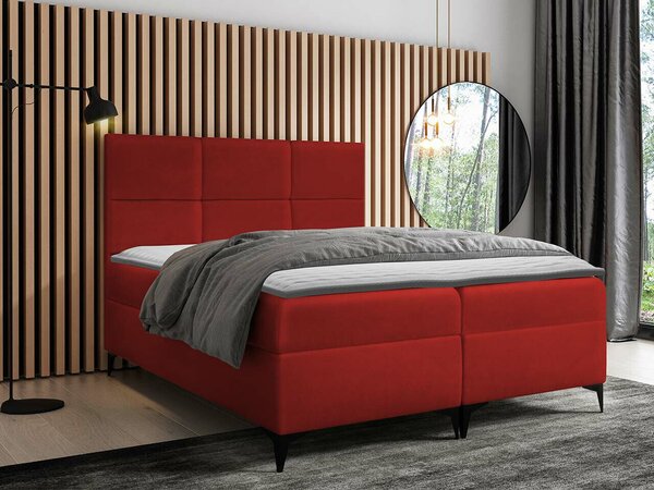 Pat boxspring MareDublu, Boxspring, Roșu, 140x200, Tapiterie, Somiera patSomiera pat, 14x21x12cm