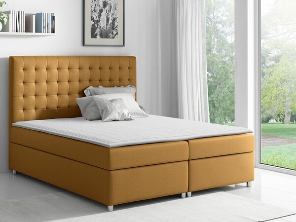 Pat boxspring PanisBoxspring, Single, Galben, 120x200, Tapiterie, Somiera patSomiera pat, 12x21x13cm
