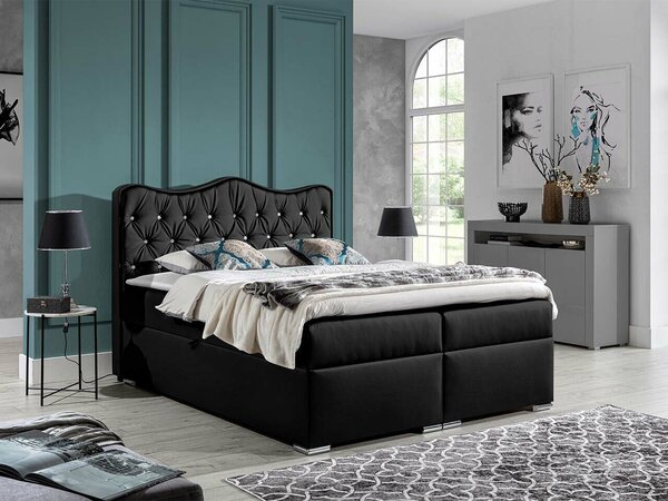 Pat boxspring TectumBoxspring, Single, Negru, 120x200, Piele ecologică, Somiera patSomiera pat, 12x21x13cm