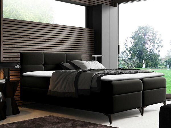 Pat boxspring HarenaSingle, Boxspring, Negru, 120x200, Piele ecologică, Somiera patSomiera pat, 12x21x12cm