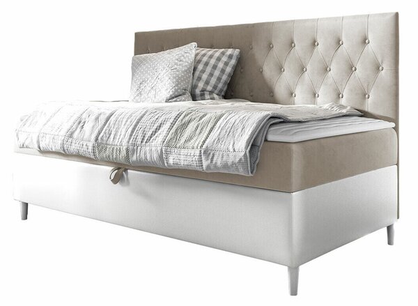 Pat boxspring Lucus IIBoxspring, Single, Crem, 80x200, Tapiterie, Piele ecologică, Somiera patSomiera pat, 9x20x12cm