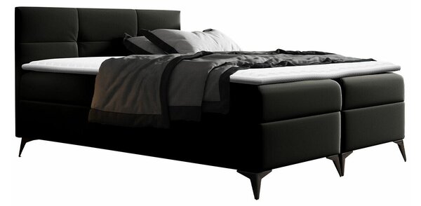 Pat boxspring HarenaSingle, Boxspring, Negru, 120x200, Piele ecologică, Somiera patSomiera pat, 12x21x12cm