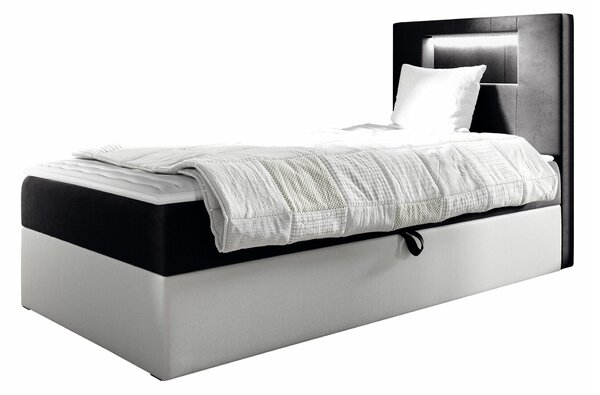 Pat boxspring Lucus VBoxspring, Single, Negru, 80x200, Tapiterie, Piele ecologică, Somiera patSomiera pat, 8x21x10cm
