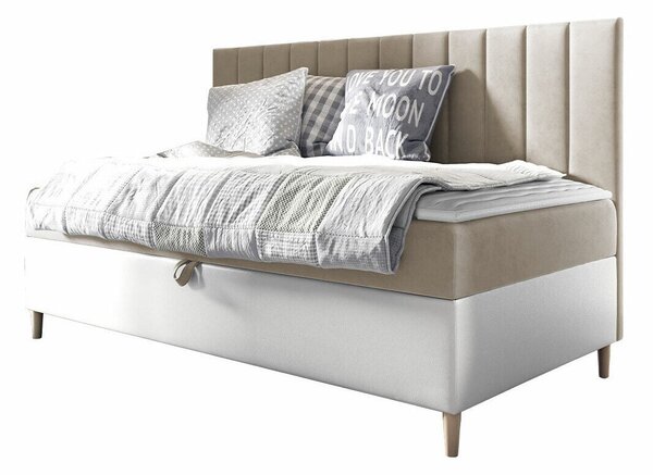 Pat boxspring Lucus IBoxspring, Single, Crem, 90x200, Tapiterie, Piele ecologică, Somiera patSomiera pat, 10x21x12cm