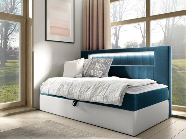 Pat boxspring Lucus IVBoxspring, Single, Turcoaz, 80x200, Tapiterie, Piele ecologică, Somiera patSomiera pat, 9x20x10cm