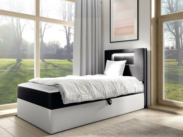Pat boxspring Lucus VBoxspring, Single, Negru, 80x200, Tapiterie, Piele ecologică, Somiera patSomiera pat, 8x21x10cm