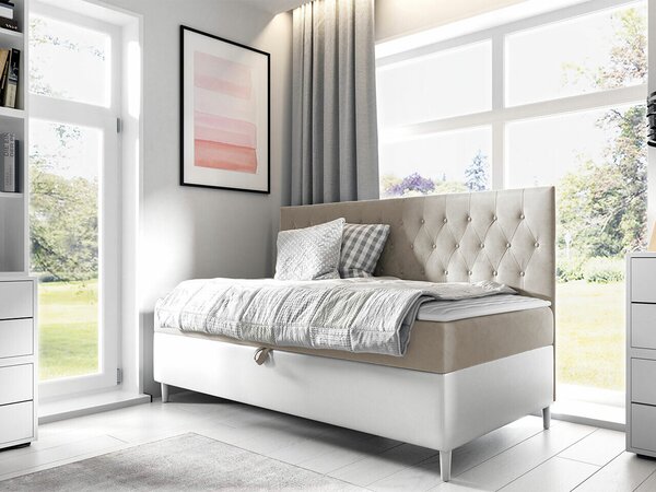 Pat boxspring Lucus IIBoxspring, Single, Crem, 80x200, Tapiterie, Piele ecologică, Somiera patSomiera pat, 9x20x12cm
