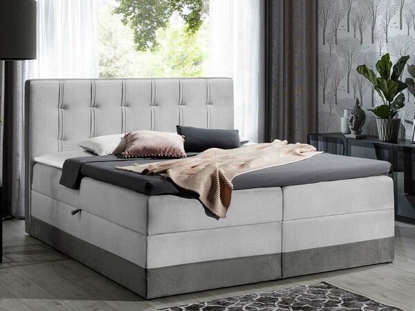 Pat boxspring VillaBoxspring, Dublu, Gri deschis, 180x200, Tapiterie, Somiera patSomiera pat, 18x21x12cm