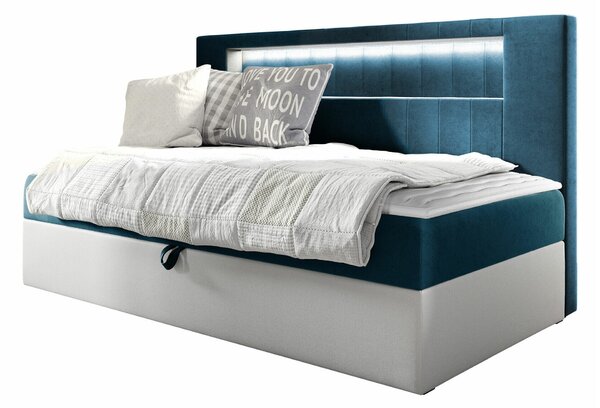 Pat boxspring Lucus IVBoxspring, Single, Turcoaz, 80x200, Tapiterie, Piele ecologică, Somiera patSomiera pat, 9x20x10cm