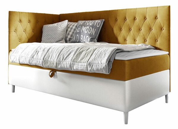 Pat boxspring Lucus IIIBoxspring, Single, Galben, 80x200, Tapiterie, Piele ecologică, Somiera patSomiera pat, 9x21x12cm