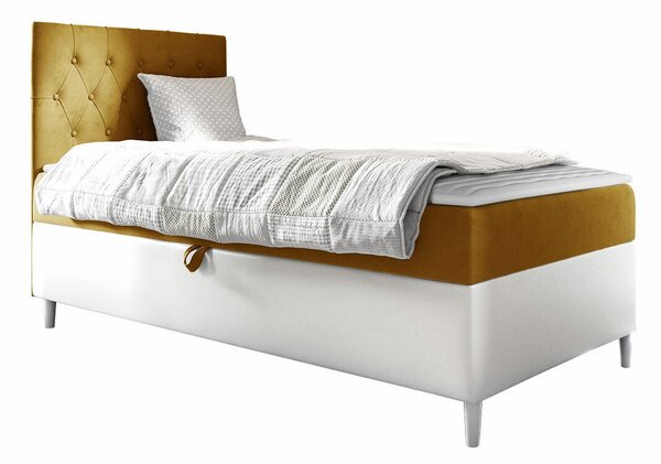 Pat boxspring Lucus VIIBoxspring, Single, Galben, 80x200, Tapiterie, Piele ecologică, Somiera patSomiera pat, 8x21x12cm