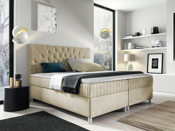 Pat boxspring CivitasBoxspring, Dublu, Crem, 160x200, Tapiterie, Somiera patSomiera pat, 17x21x12cm