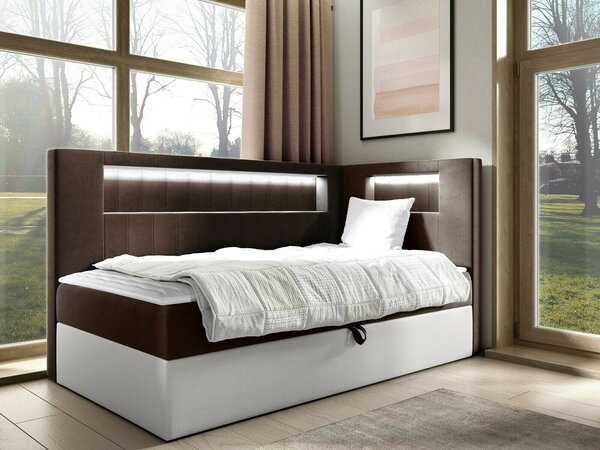 Pat boxspring Lucus VIIIBoxspring, Single, Maro, 80x200, Tapiterie, Piele ecologică, Somiera patSomiera pat, 9x21x10cm