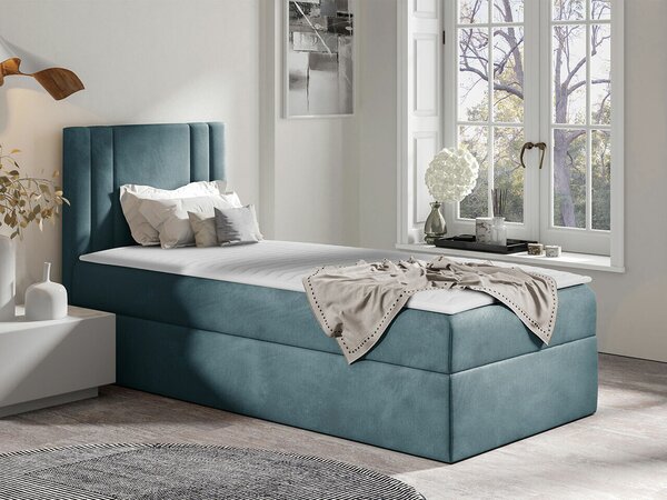 Pat boxspring Mel IBoxspring, Single, Turcoaz, 80x200, Tapiterie, Somiera patSomiera pat, 8x21x10cm