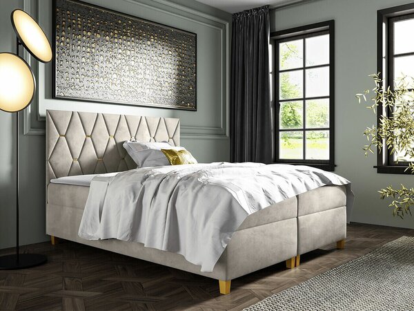 Pat boxspring NemusBoxspring, Dublu, Crem, 140x200, Tapiterie, Somiera patSomiera pat, 14x21x11cm