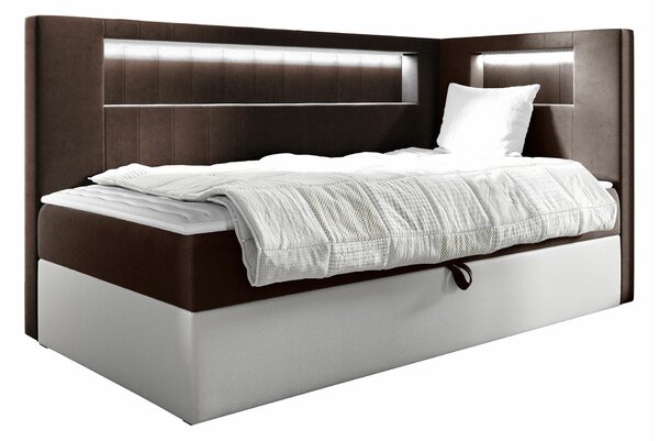 Pat boxspring Lucus VIIIBoxspring, Single, Maro, 80x200, Tapiterie, Piele ecologică, Somiera patSomiera pat, 9x21x10cm