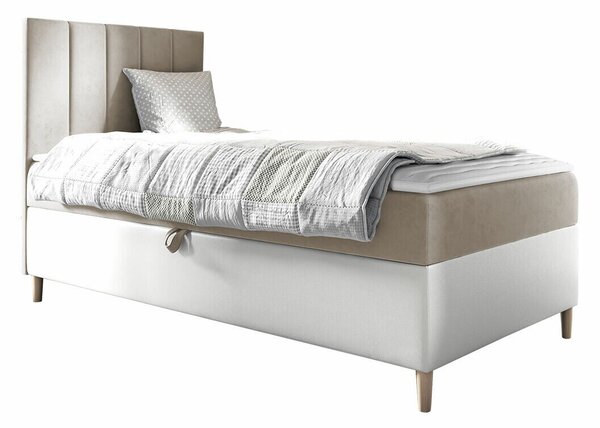Pat boxspring Lucus VIBoxspring, Single, Crem, 80x200, Tapiterie, Piele ecologică, Somiera patSomiera pat, 8x21x12cm