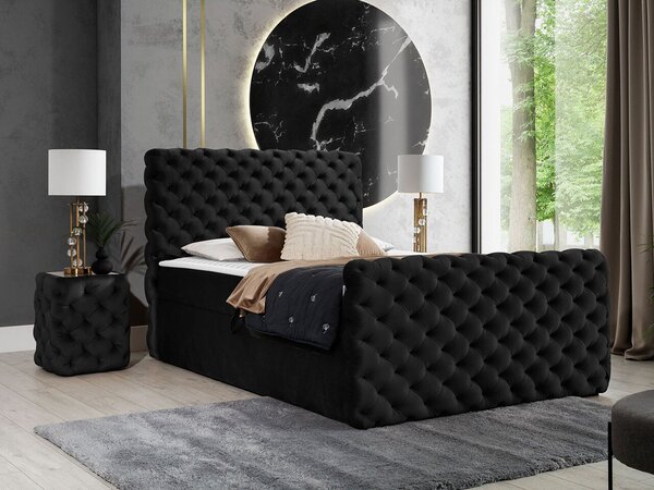 Pat boxspring Lac IBoxspring, Dublu, Negru, 180x200, Tapiterie, Somiera patSomiera pat, 19x23x12cm