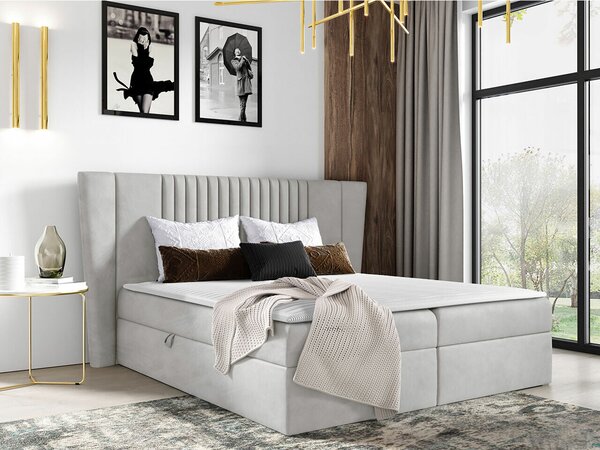 Pat boxspring FenestraBoxspring, Single, Gri deschis, 120x200, Tapiterie, Somiera patSomiera pat, 17x21x10cm