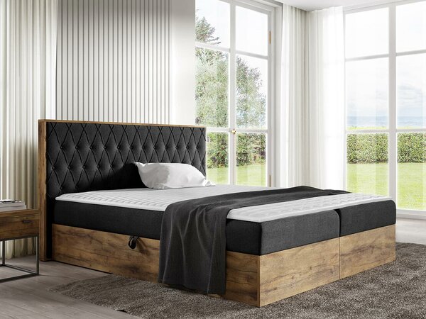 Pat boxspring Navis IIBoxspring, Dublu, Negru, 180x200, Tapiterie, Somiera patSomiera pat, 19x21x10cm