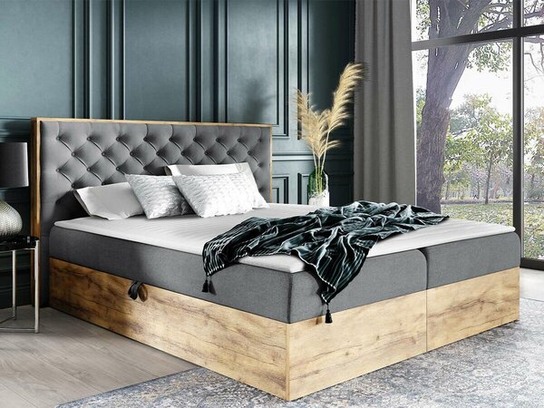 Pat boxspring Navis IBoxspring, Dublu, Gri inchis, 180x200, Tapiterie, Somiera patSomiera pat, 19x21x11cm