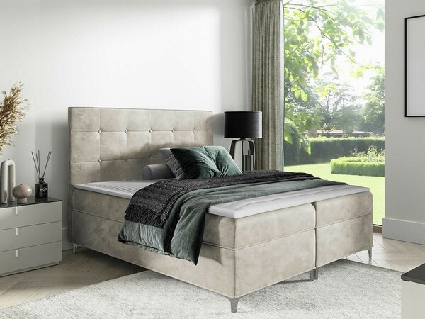 Pat boxspring PortaBoxspring, Dublu, Crem, 160x200, Tapiterie, Somiera patSomiera pat, 17x21x11cm
