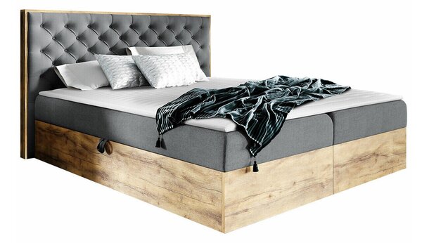 Pat boxspring Navis IBoxspring, Dublu, Gri inchis, 180x200, Tapiterie, Somiera patSomiera pat, 19x21x11cm