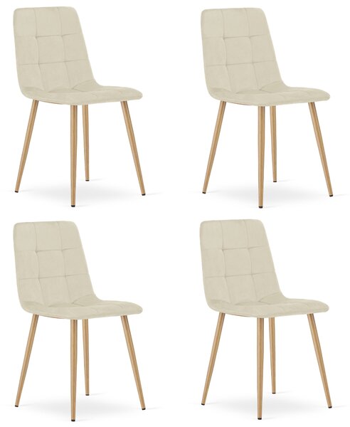 Set 4 Scaune Bucatarie/Dining Jacob Bej Catifea Picoare Metalice Finisaj Lemn