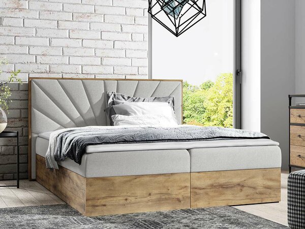 Pat boxspring NavisBoxspring, Dublu, Gri deschis, 200x200, Tapiterie, Somiera patSomiera pat, 21x21x10cm