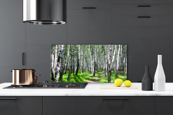 Panou sticla bucatarie Copaci Iarbă Natura Negru Alb Verde